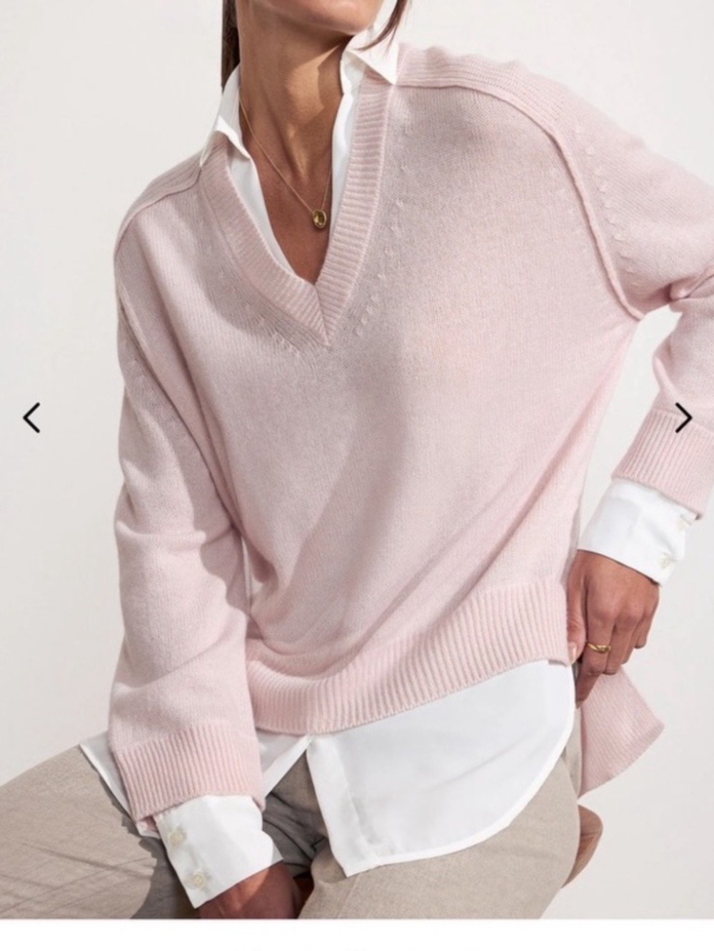 Brochu Walker Paloma PINK V NECK WOOL CASHMERE layered pullover MEDIUM M